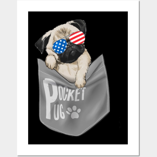 Pocket Pug American Flag 4th Of July Wall Art by Rumsa